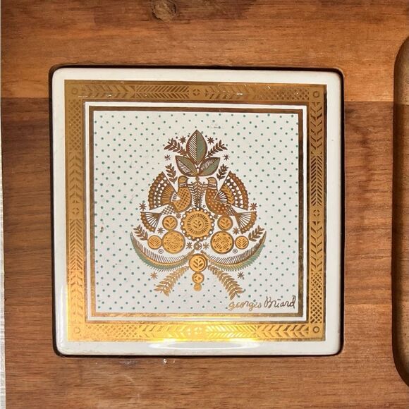George Briar Teak Wood & Tile MCM Ceramic Serving Tray Charcuterie Board Vtg - Picture 3 of 8